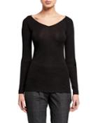 V-neck Long-sleeve Wool Jersey Sweater W/