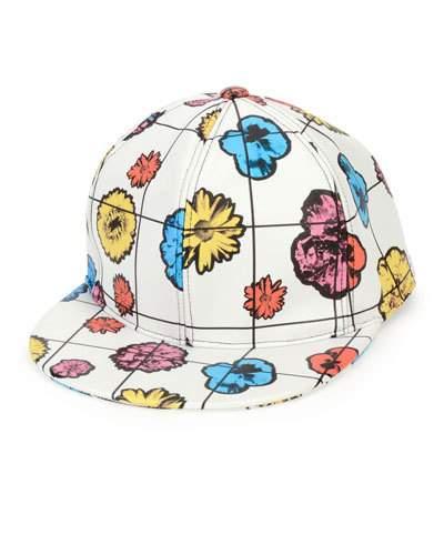 Floral Leather Baseball Cap, White/multicolor