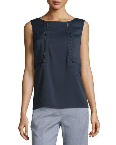 Blouse W/braided Panels, Navy