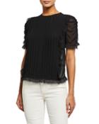 Pleated Ruched-sleeve Georgette Top