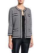 Houndstooth 3/4-sleeve Sweater Cardigan