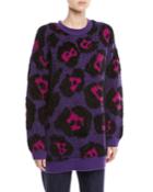 Leopard-jacquard Metallic Long-sleeve Crewneck Tunic