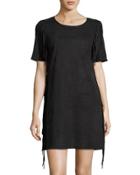 Faux-suede Side-fringe Dress, Black