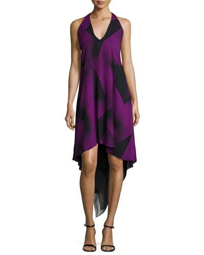 Halter-neck High-low Cocktail Dress, Black/purple