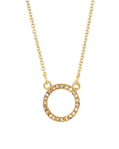 Pave Crystal Circle Pendant Necklace, Gold