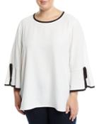 Contrast-piped Bell-sleeve Blouse,