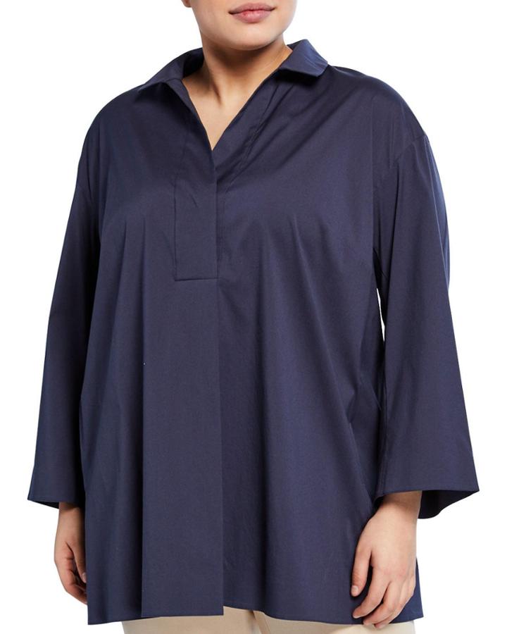 Pleated-front Pullover Blouse