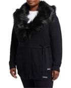 Plus Size Faux-fur-collar Tie-waist