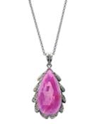 Pink Sapphire Pear & Diamond Pendant Necklace