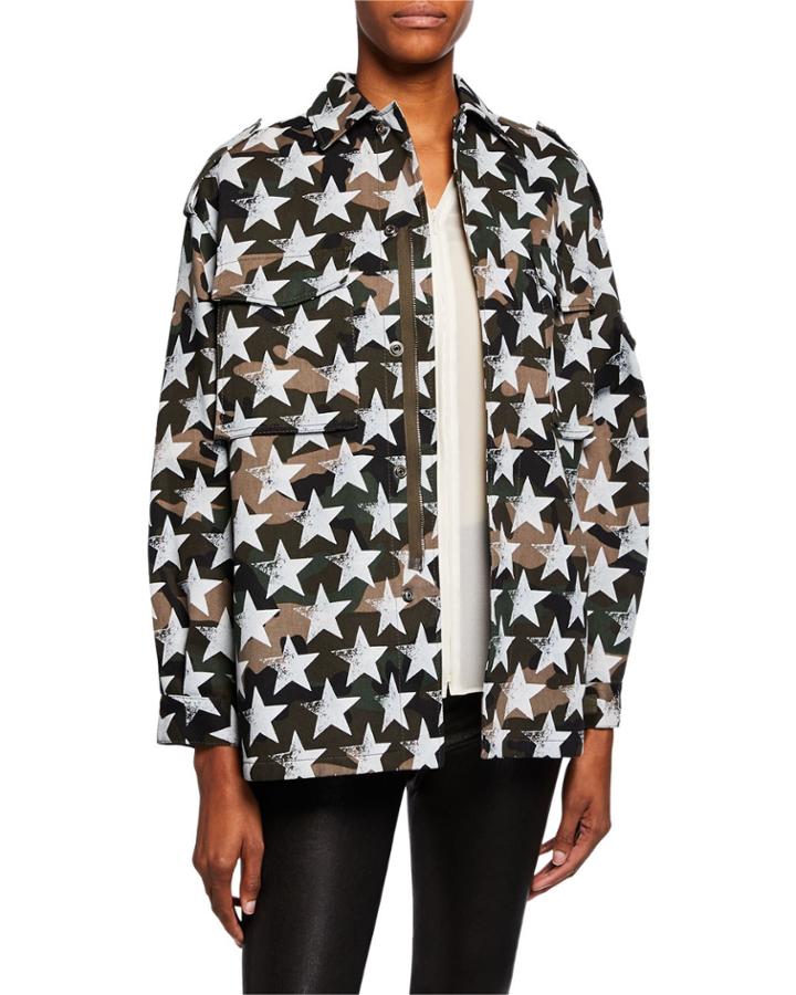 Camo Star Print Blouson-sleeve Jacket