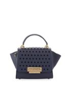 Eartha Floral-perforated Leather Crossbody Bag, Navy