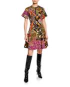 Patchwork-print Scuba Zip-front Dress