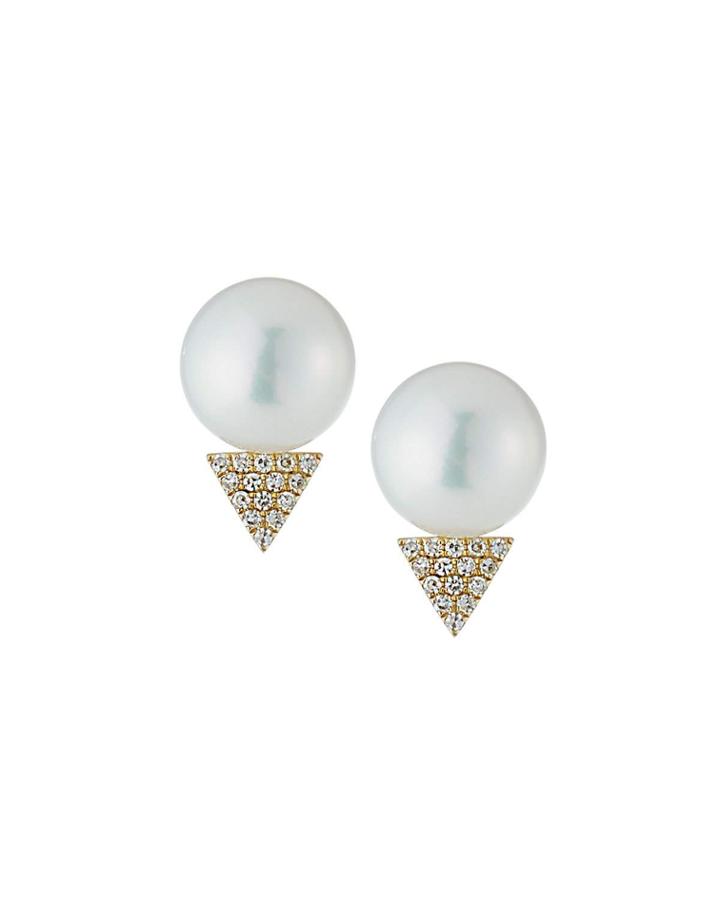 14k Pearl & Diamond Triangle Earrings