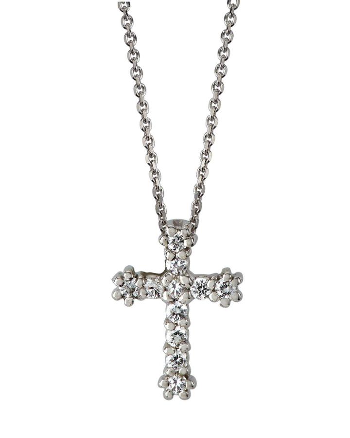 14k White Gold Brilliant Diamond Cross Necklace