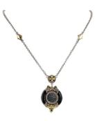 Asteri Ornate Round Pendant Necklace W/ Pave Black Diamonds & Onyx Inlay