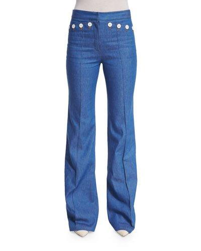 High-waist Flare-leg Denim Pants, Bright Blue