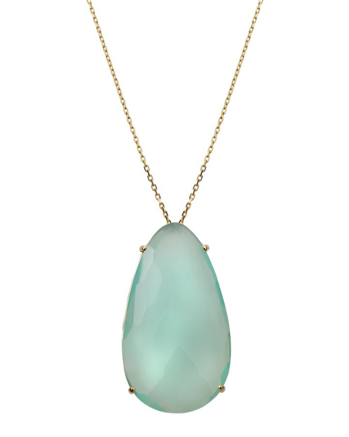 14k Chalcedony Pear Pendant Necklace, Blue