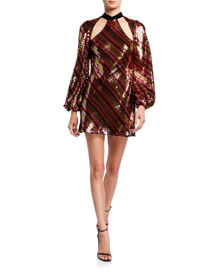 Harriet Sequined Blouson-sleeve Cocktail Dress