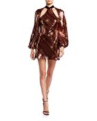 Harriet Sequined Blouson-sleeve Cocktail Dress