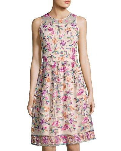 Sleeveless Embroidered Fit & Flare Dress