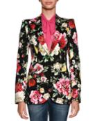 Single-breasted Floral-print Cotton Drill Blazer