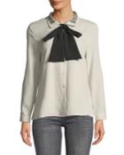 Sara Embroidered-collar Bow-tie Blouse