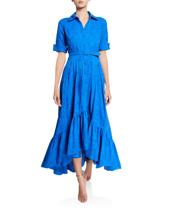 Short-sleeve Eyelet Belted