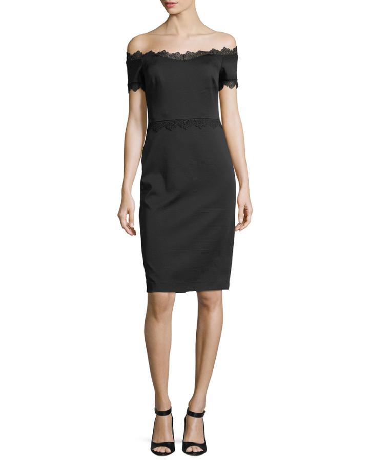 Lace-trim Off-the-shoulder Cocktail Dress
