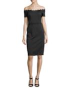 Lace-trim Off-the-shoulder Cocktail Dress
