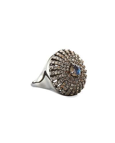 Domed Pave Diamond & Labradorite Cocktail Ring