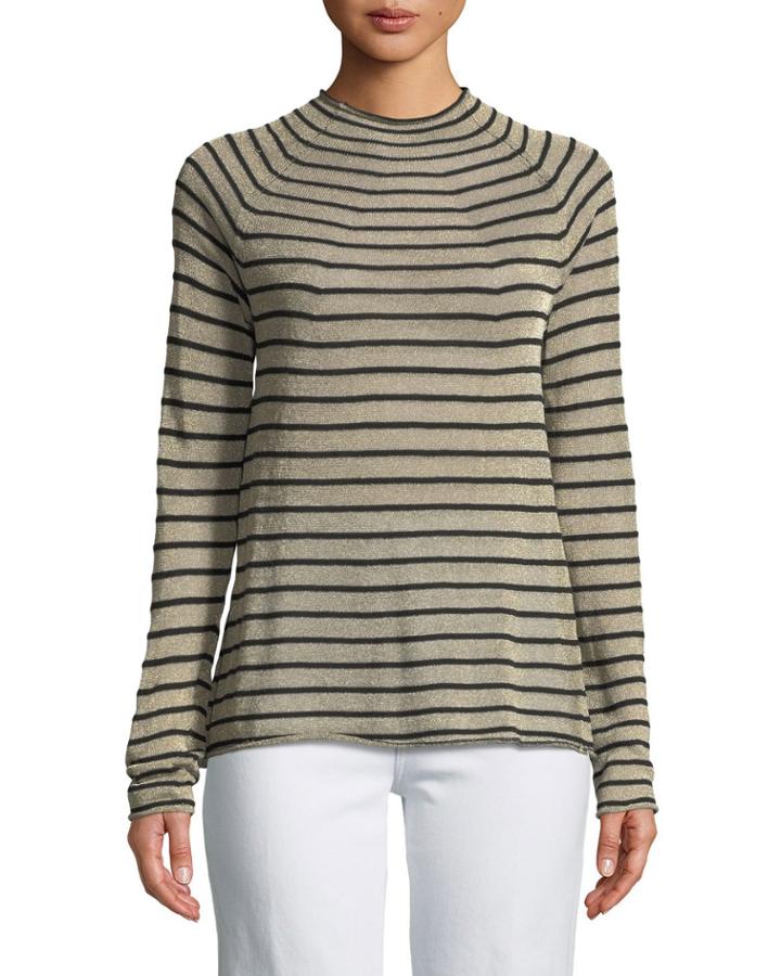 High-neck Metallic Striped Wool