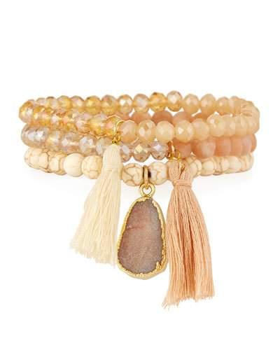 Crystal & Howlite Beaded Stretch Bracelets, Set Of