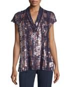 V-neck Embellished-front Blouse,