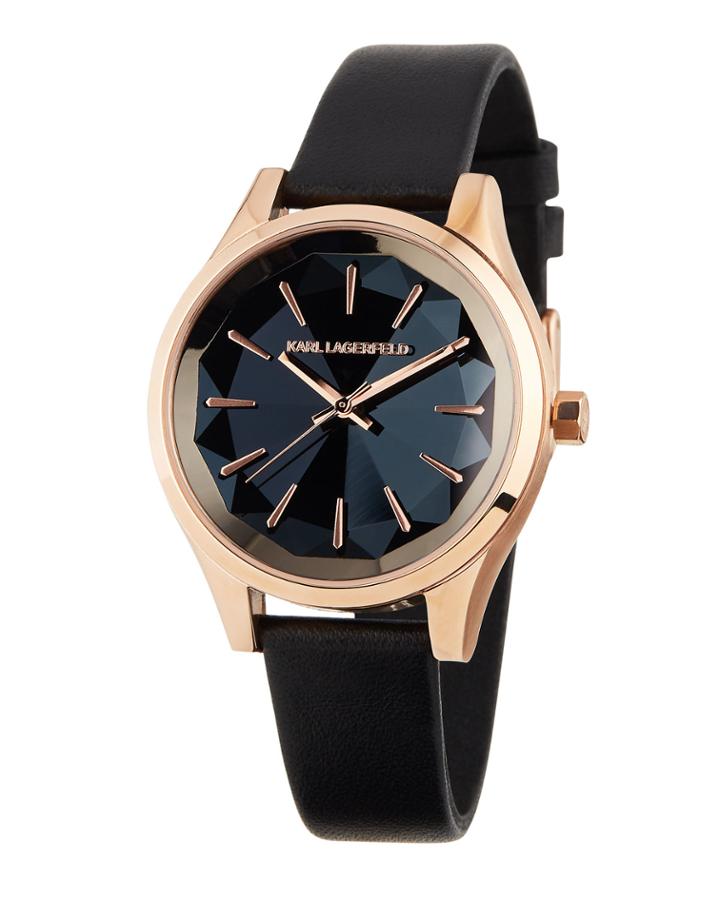 36mm Janelle Faceted Watch W/ Leather, Rose/black