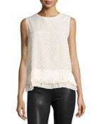 Sleeveless Fringed-hem Blouse, Beige