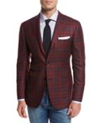 Plaid Cashmere-silk-linen Sport Coat, Red