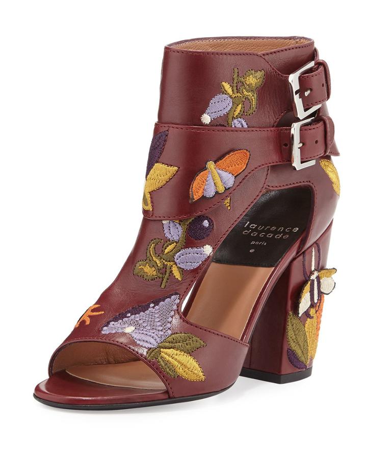 Rush Embroidered Leather Sandal, Red Pattern
