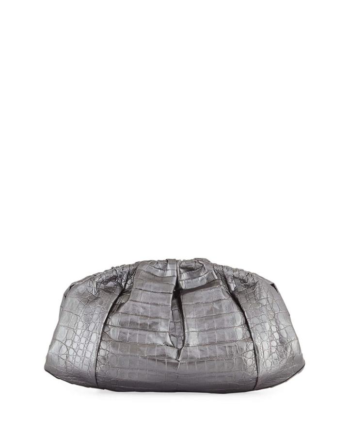 Ruched Metallic Crocodile Clutch Bag