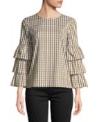 Mabel Gingham Poplin Tiered-sleeve Blouse