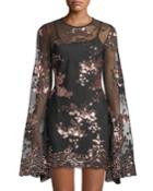 Liona Sequined Bell-sleeve Illusion Dress