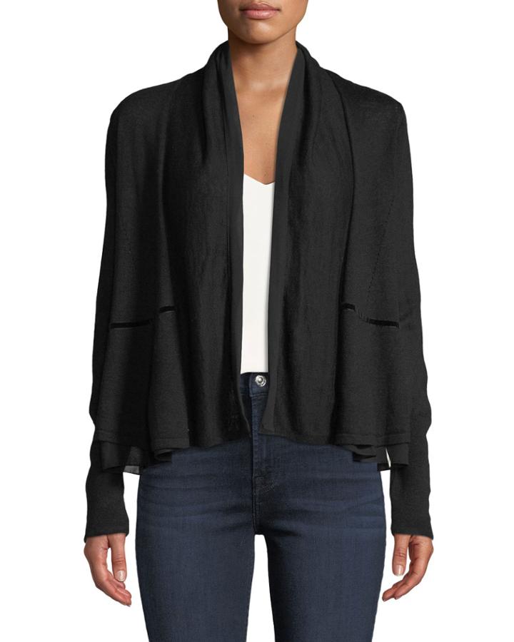 Open-front Chiffon-hem Cardigan