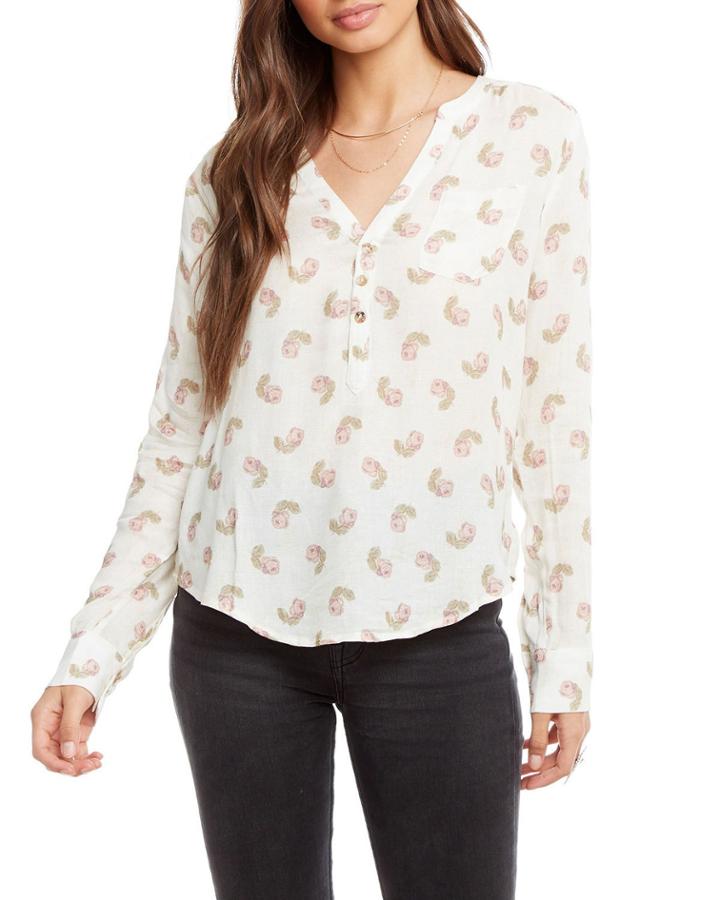 Floral Long-sleeve Henley Top