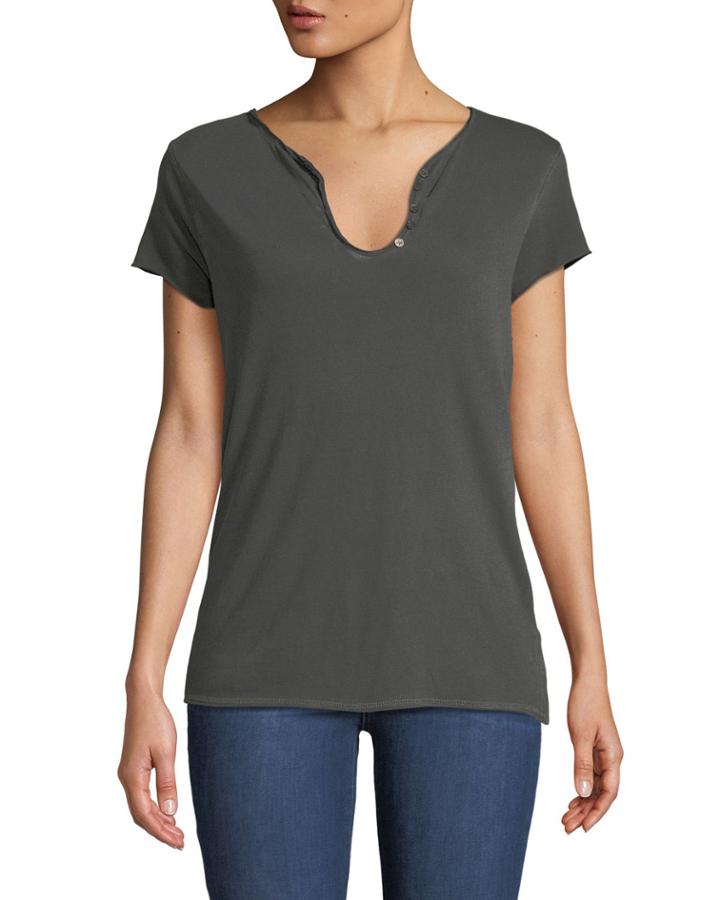 Tunisien Skull-back Short-sleeve Henley Top