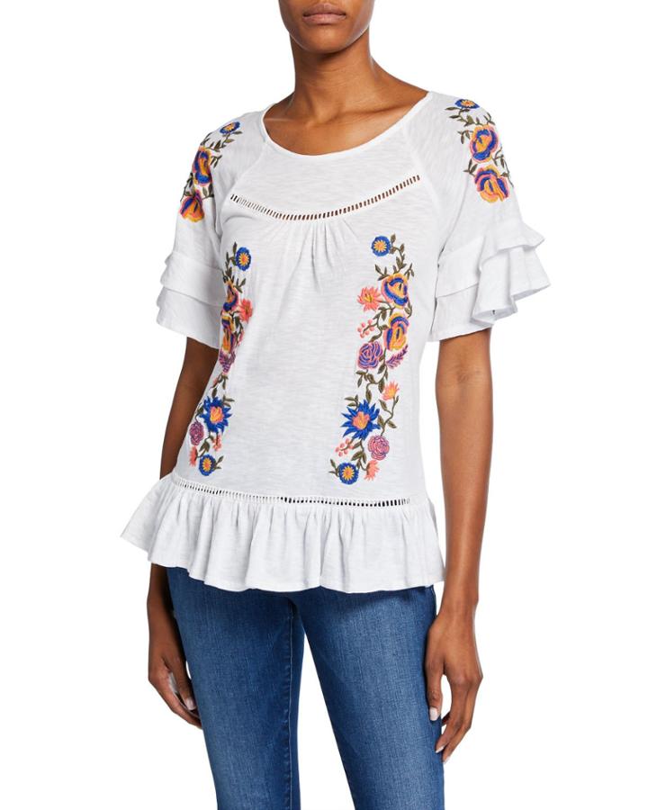 Embroider Ruffle Cotton Flounce Top