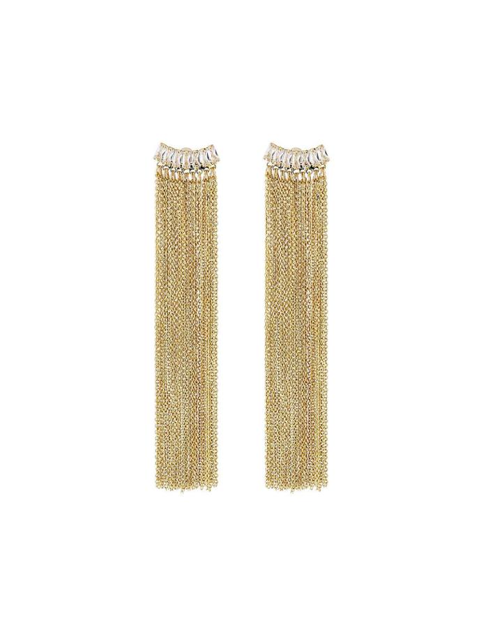 Long Fringe Crystal Earrings, Gold