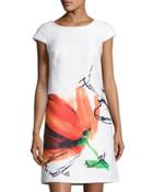 Floral-print Sheath Dress, White/red