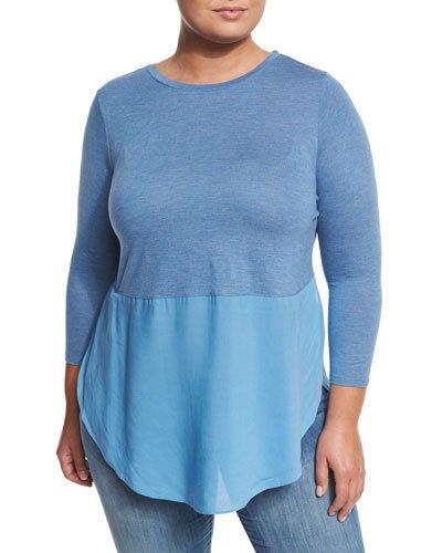 Long-sleeve Mixed-media Top, Chambray,