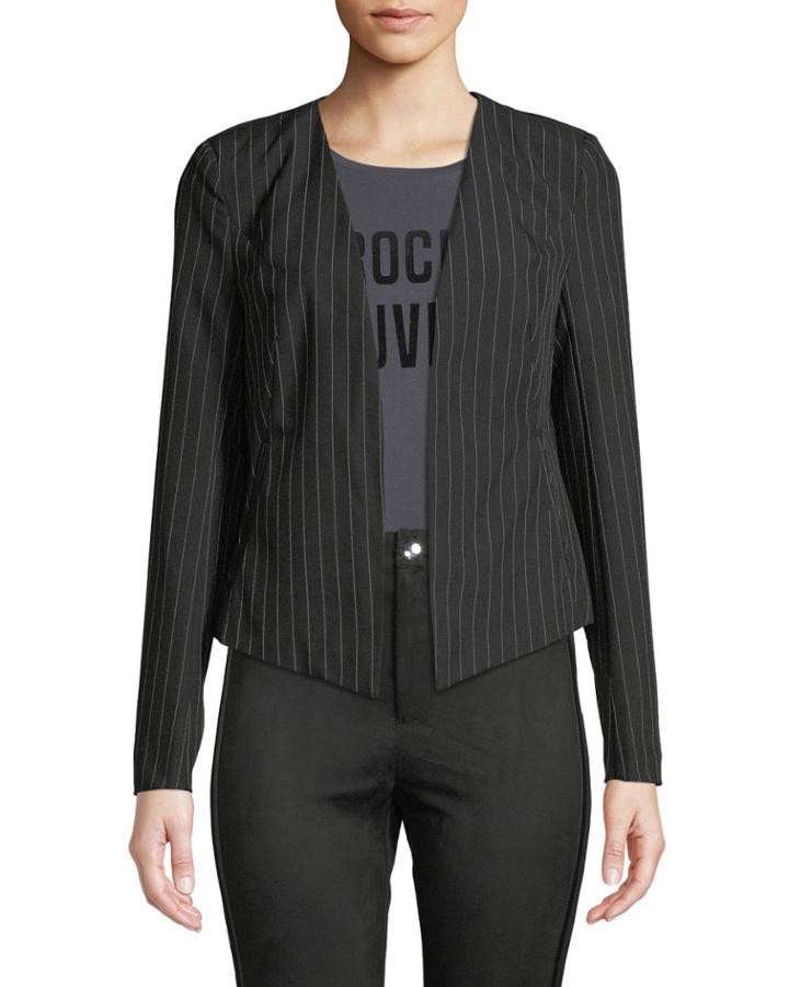 Pinstriped Open-front Blazer