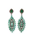 Silver Marquise Drop Earrings With Green Emerald & Full-cut Diamonds