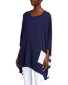 Contrast Stripe Handkerchief-hem Poncho